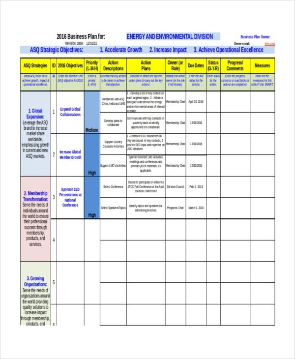 Business Plan Spreadsheet Template Excel